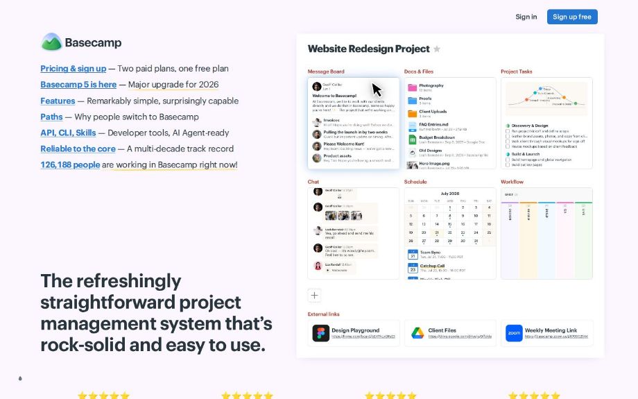 The Basecamp homepage above the fold, the subject of teardown #002