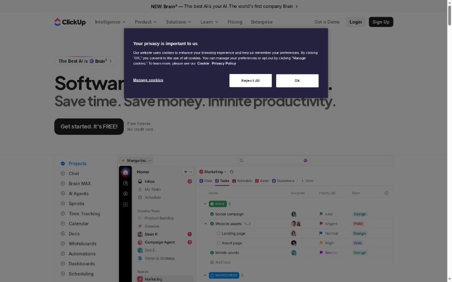 The ClickUp homepage above the fold, the subject of teardown #011