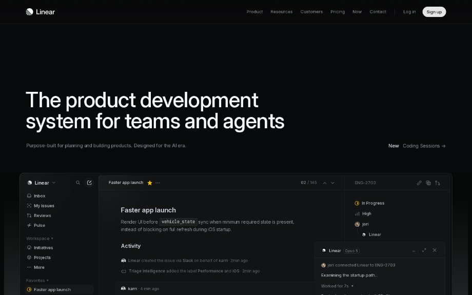 The Linear homepage above the fold, the subject of sample teardown #009