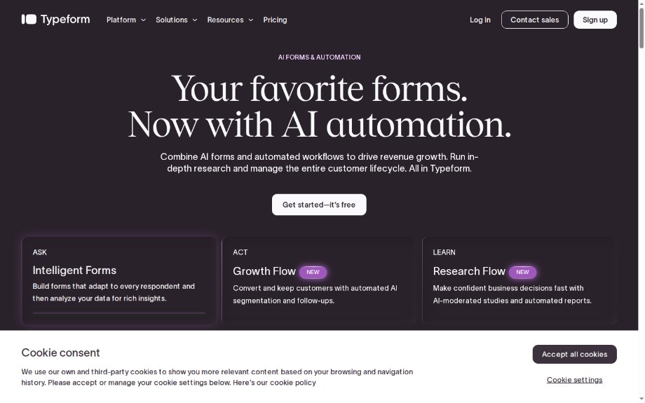 The Typeform homepage above the fold, the subject of teardown #010