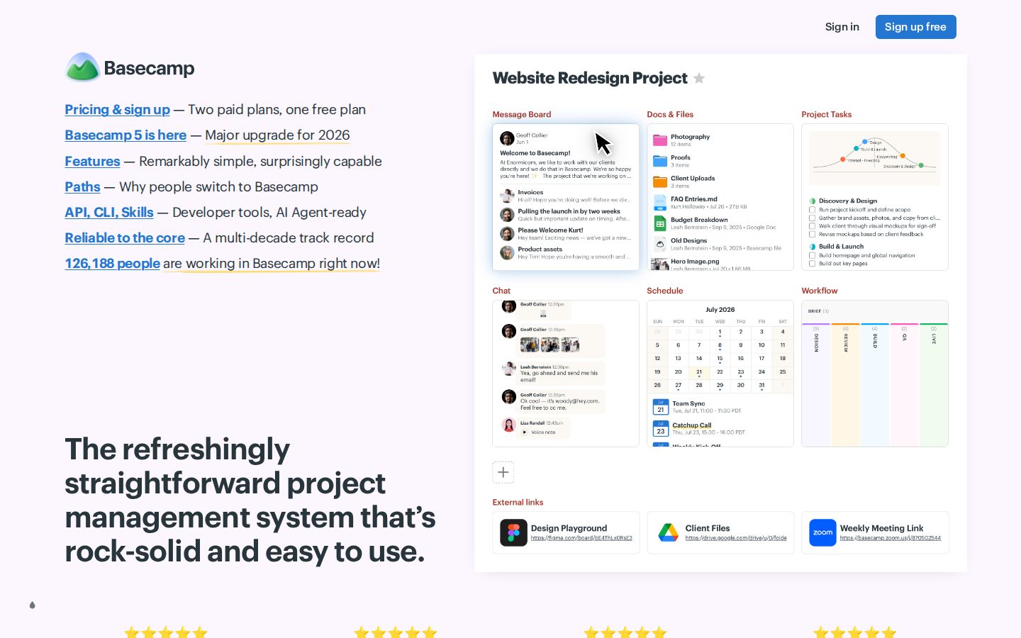 The Basecamp homepage above the fold, the subject of sample teardown #002