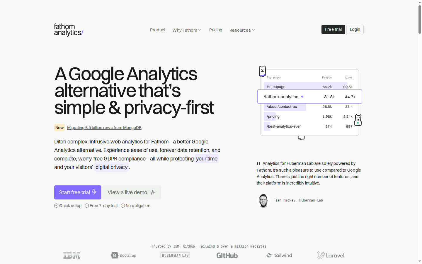 Blurred, the desktop fold resolves into a heavy black headline block on the left, one saturated purple rectangle beneath it, a pale table-shaped graphic upper right, a small grey text block with a circular avatar below it, and a faint row of grey logo shapes clipped at the bottom edge.