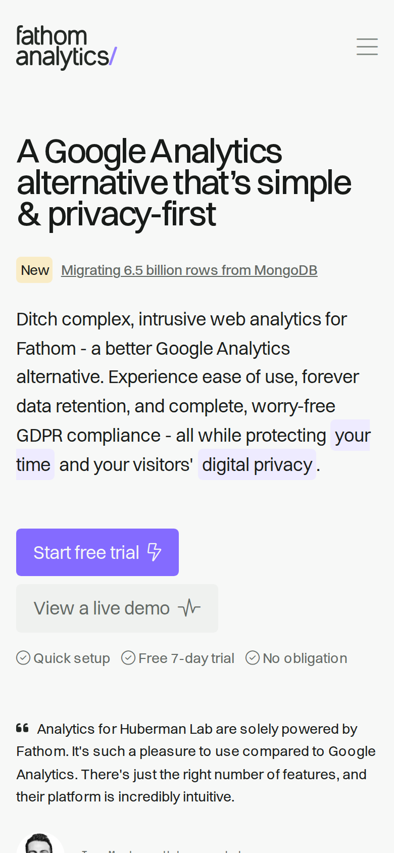 usefathom.com on mobile