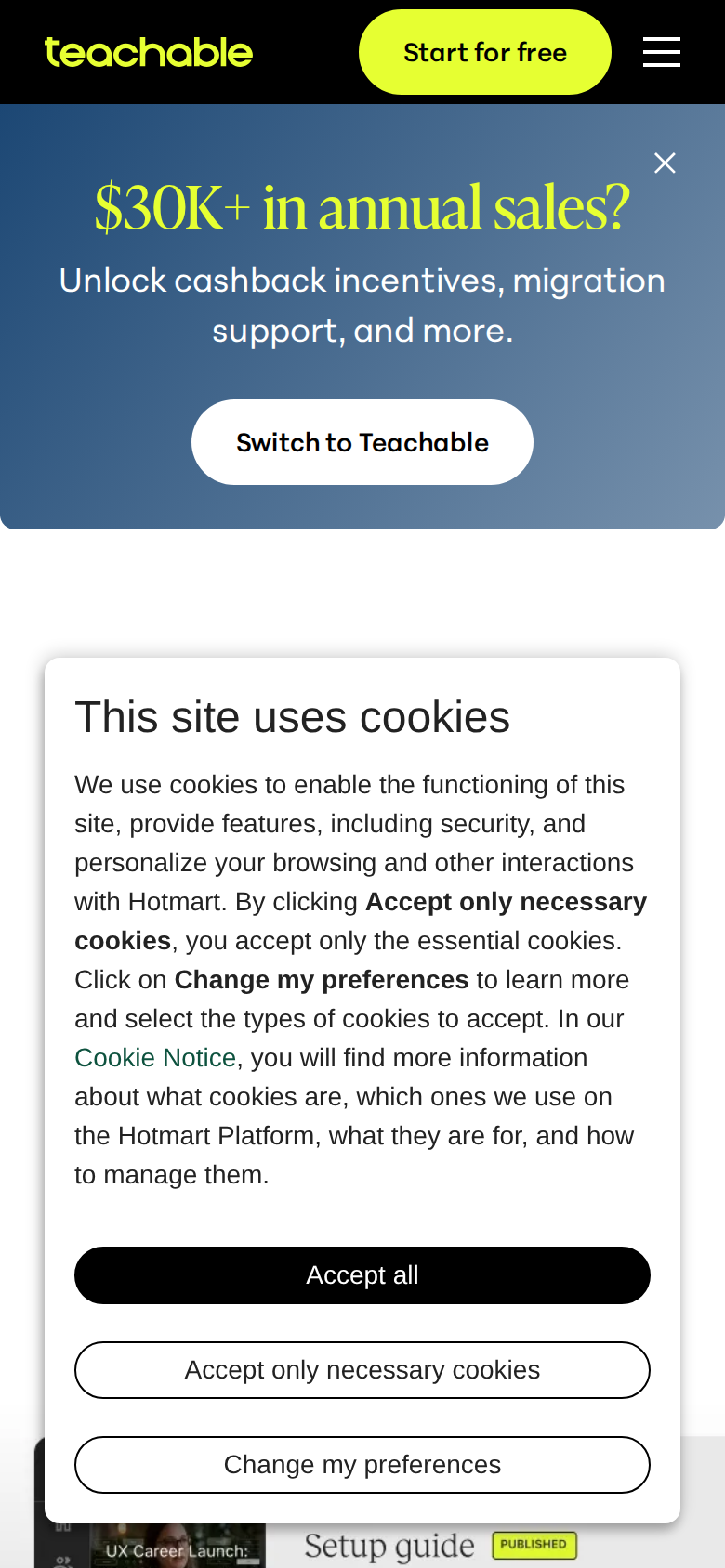 teachable.com on mobile