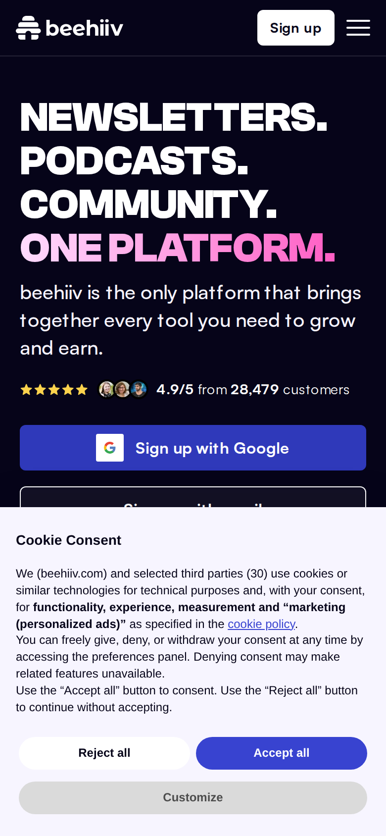 beehiiv.com on mobile