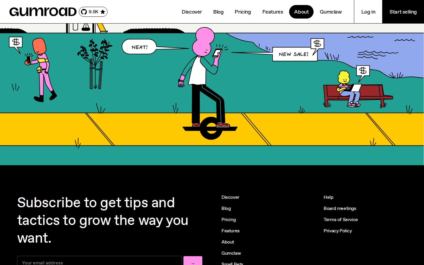 Gumroad footer with newsletter signup